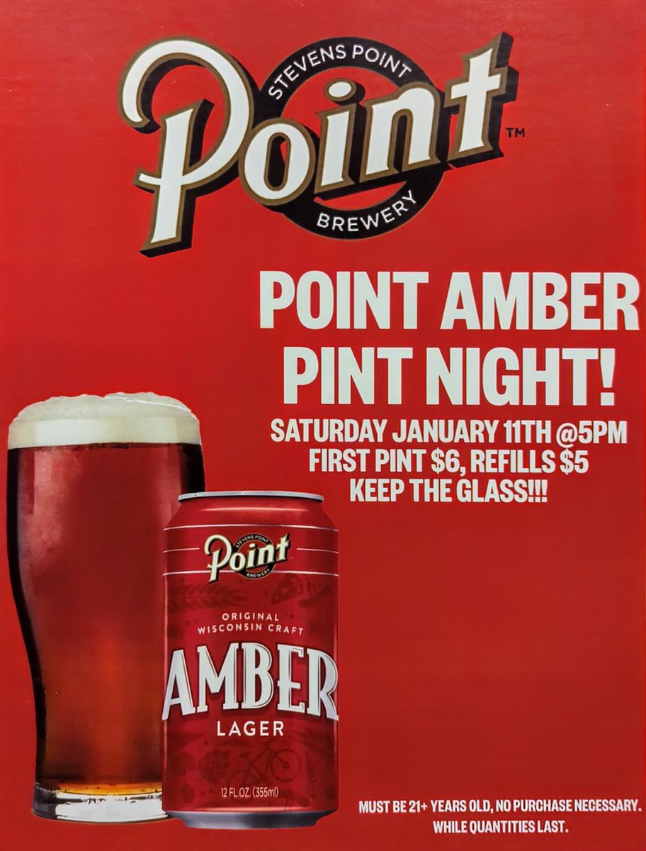 Come by tonight at 5 PM for a #pintnight with <a href="/pointbrewery/">Point Brewery</a> #AmberLager. This trailblazing Wisconsin craft beer is smooth, medium-bodied, balancing sweet caramel malts and a delicate blend of hops. First pint comes with a glass ($6); refills are $5. #beerbazaar #thebeerbazaar
