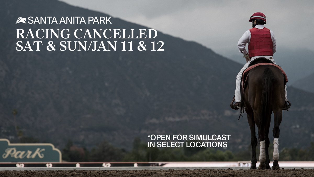 santaanitapark's tweet photo. Santa Anita Park has cancelled racing this weekend, given the overnight developments with the wildfires on the west side of Los Angeles.

Click here to read full press release 👇
https://t.co/s6xUbvq1Mf https://t.co/u736aojnAo