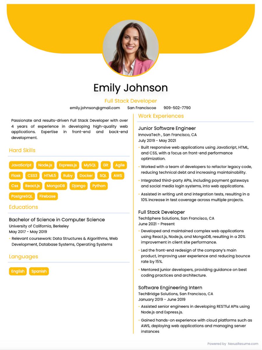 NexusResume's tweet photo. 🚀 Introducing Opal: The Resume Template That Makes You Shine!

Your resume is your first impression. With Opal, our newest template on https://t.co/5KM5w9KpU9, you’ll stand out with:
✨ A sleek, professional design.
✨ Full ATS compatibility.
#Resume #ResumeTemplate https://t.co/mGpXxcIHTY