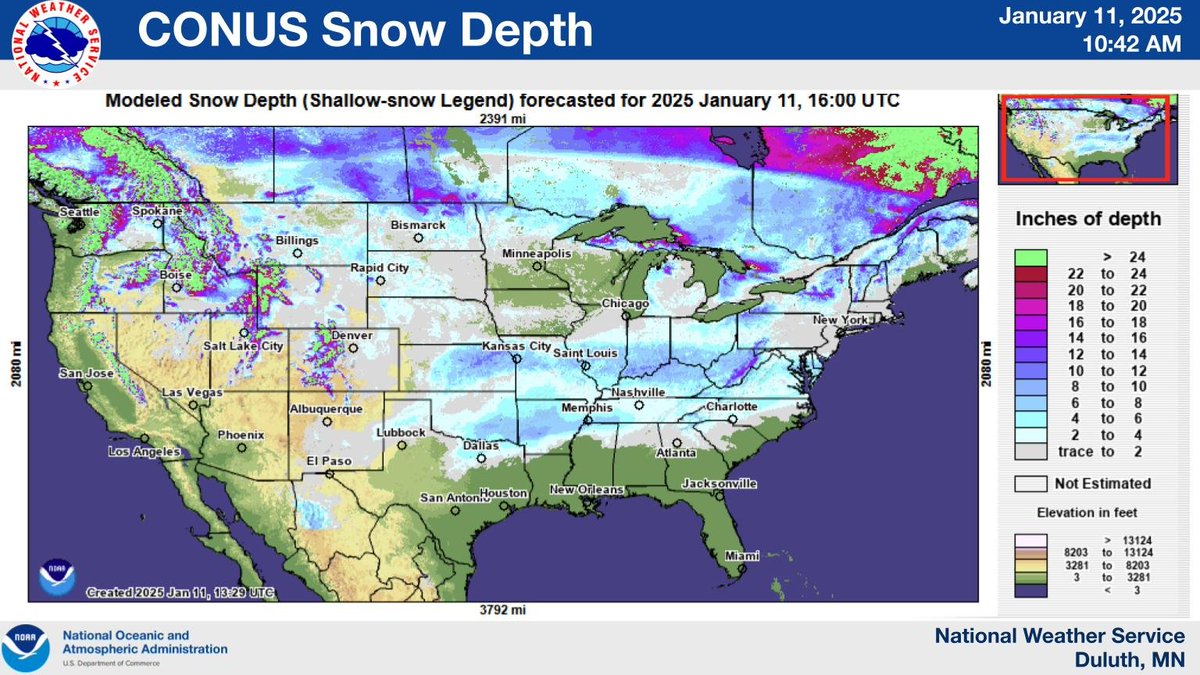 NWSduluth's tweet photo. Snow depth across portions of the south is higher than across much of MN and WI! Recent strong winter storms pushed south thanks to a blocking high pressure over our area resulted in swaths of heavy snow. Hopefully incoming snow will help us catch up! https://t.co/sfyR4LWBQm