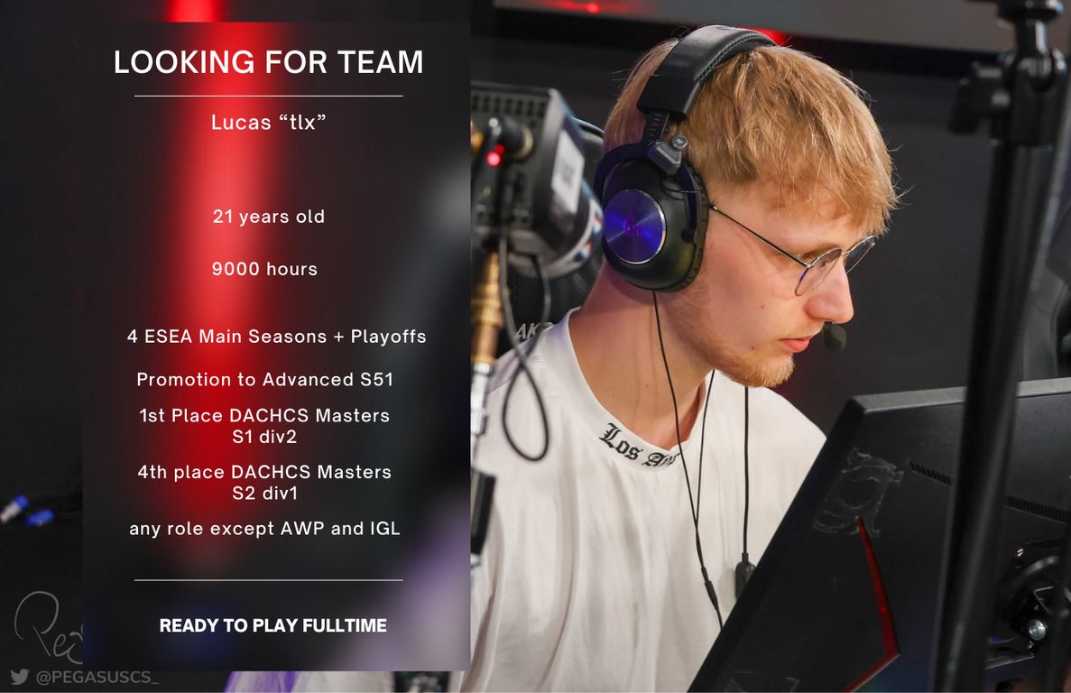 ARROW tlx (@tlxcs) on Twitter photo Looking for a new Team!
Im allowed to look for new opportunities and im open to take offers from german or international teams.
Im also enabled by <a href="/EsportsPlayerF1/">esports player foundation</a>
If you‘re interested, contact me on steam or in dm‘s
#LFTCS Looking for a new Team!
Im allowed to look for new opportunities and im open to take offers from german or international teams.
Im also enabled by <a href="/EsportsPlayerF1/">esports player foundation</a>
If you‘re interested, contact me on steam or in dm‘s
#LFTCS