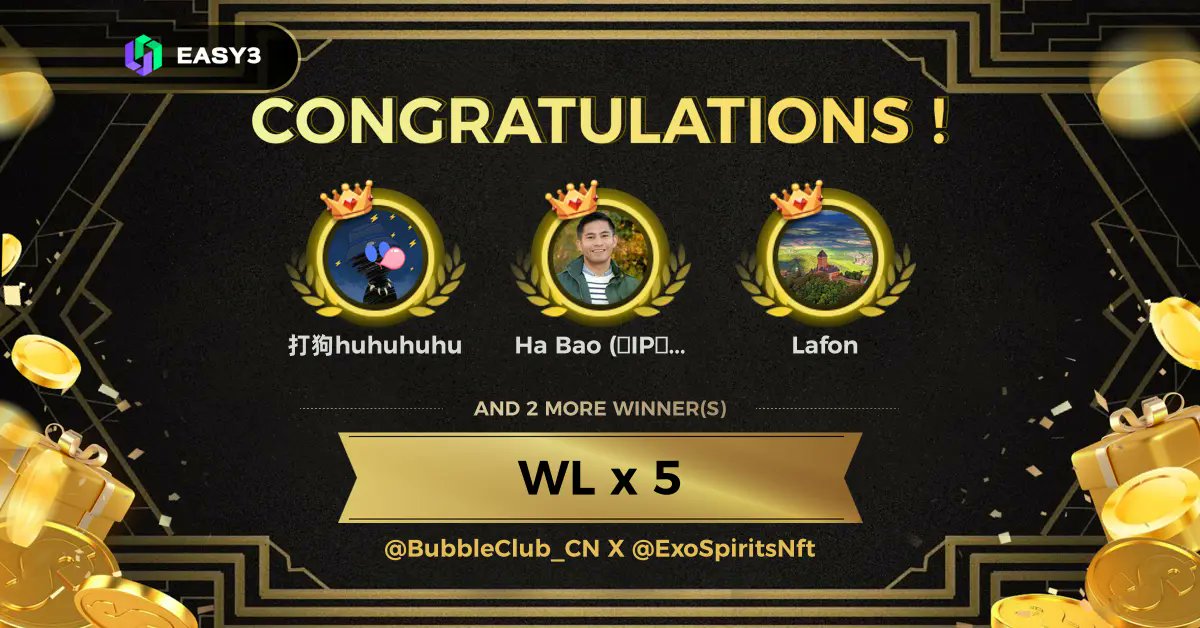 🏆恭喜中奖 ，12小时内发送钱包地址和dc id，之后有问题dm我，不要去项目方dc开票
1. <a href="/designeryue/">打狗huhuhuhu</a>
2. <a href="/HaBao99202954/">Ha Bao (꧁IP꧂)(✸,✸)</a>
3. <a href="/Lafon68/">Lafon</a>
4. <a href="/DunkyLiu/">Dunky Liu🍄</a>
5. <a href="/xkw07987954/">仙贝</a>
easy3.app/cn/picker/D4EA…
#Easy3
-----------------------------------
 x.com/x/status/18777…