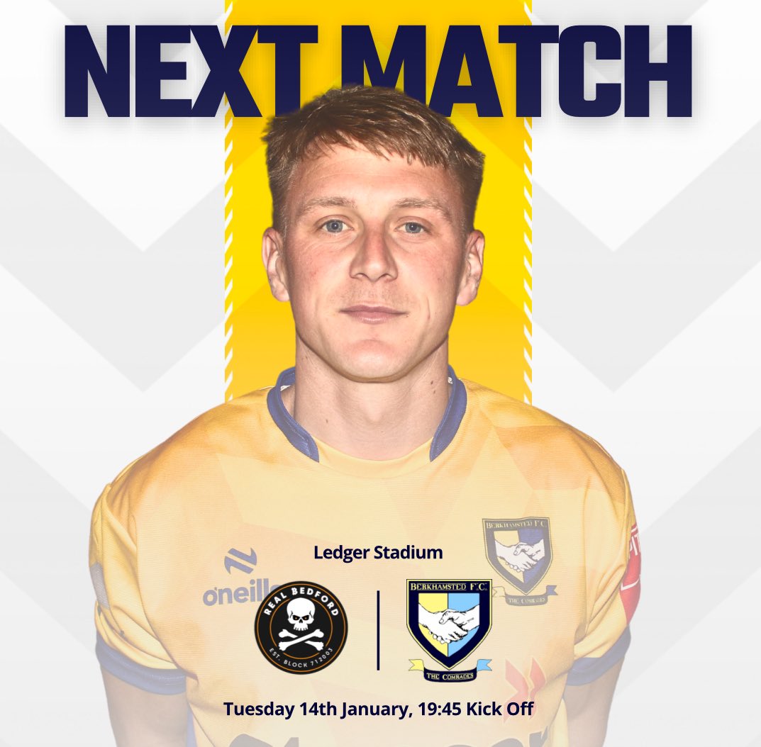 𝐓𝐇𝐄 𝐓𝐎𝐏 𝐓𝐖𝐎 𝐂𝐎𝐋𝐋𝐈𝐃𝐄 👊🏻

We travel to <a href="/realbedford/">Real Bedford FC</a> on Tuesday Night which will see 1st vs 2nd in the League Table clash for the first time this season. 

🏟️ Ledger Stadium
🗓️ Tuesday 14th January 
⏰ 19:45 KO 

Come and support your comrades!

#UTC