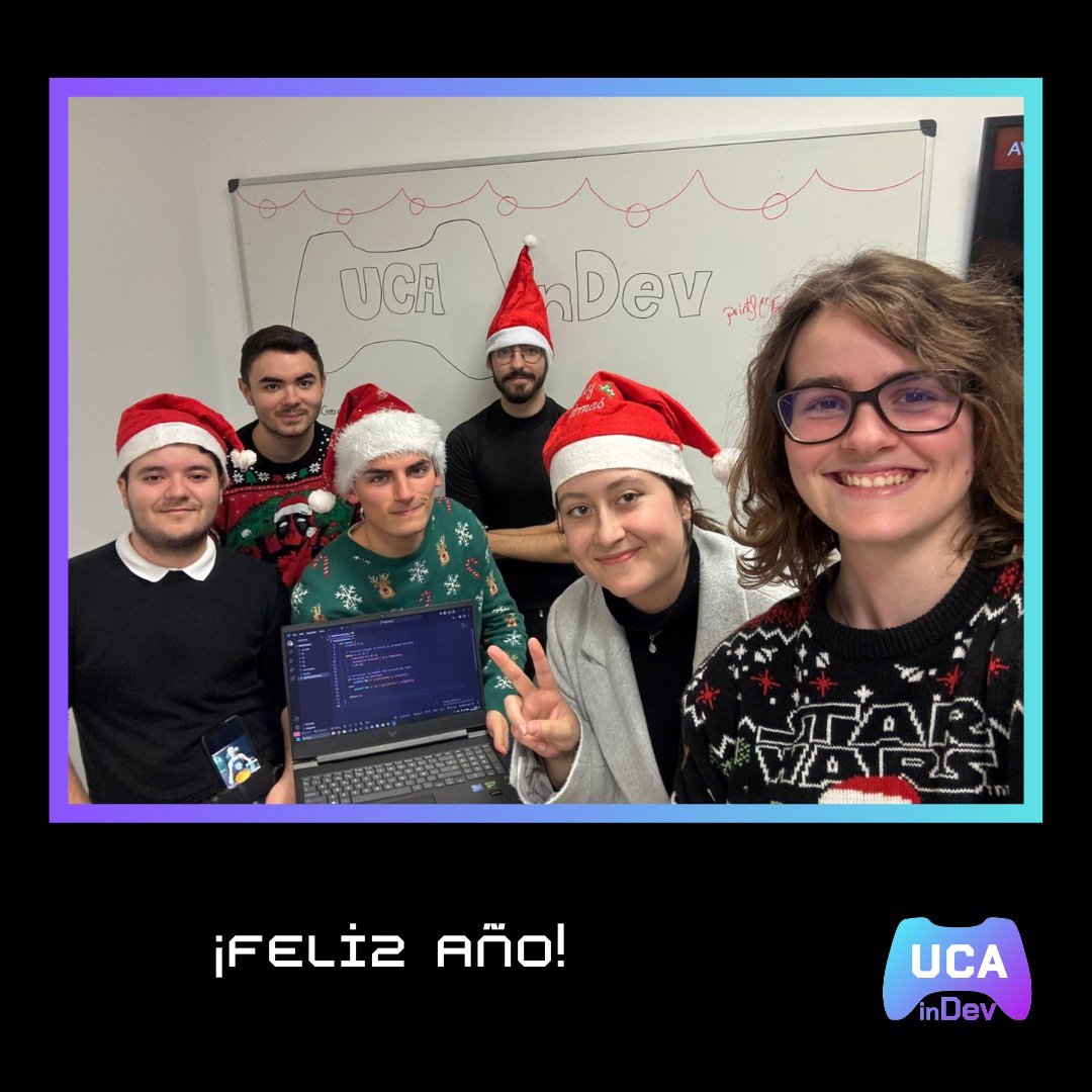 UCAinDev's tweet photo. 🎆✨ ¡Feliz Año Nuevo de parte del equipo UCAinDev! ✨🎆
Nos presentamos: Somos el equipo fundador de UCAinDev, una asociación creada con el objetivo de unir a estudiantes que comparten el sueño de desarrollar videojuegos increíbles.🚀 https://t.co/ii7b8UlJRV