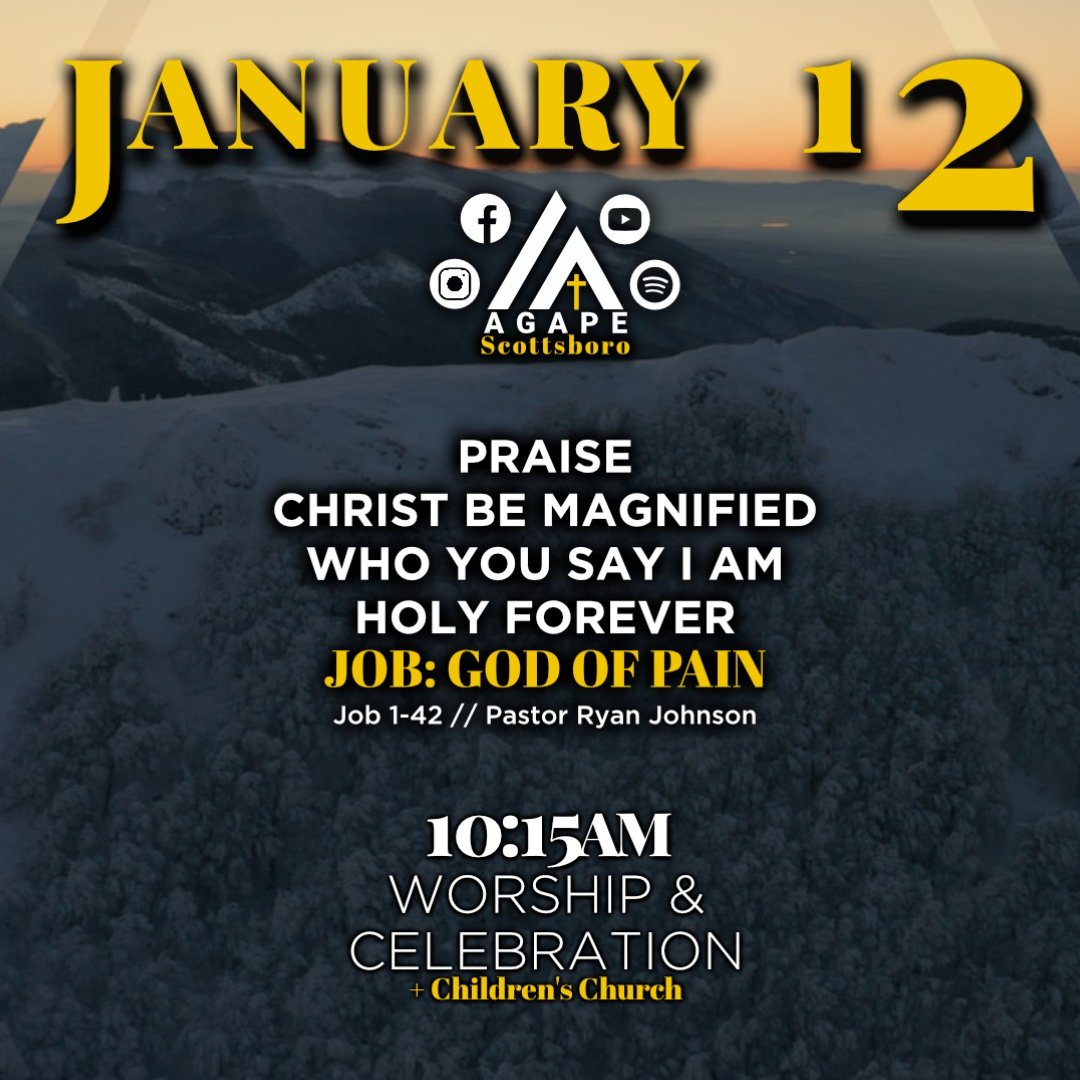 PastorRyanJ's tweet photo. Join us in person or online at @agapescottsboro tomorrow for our 10:15 service with Children's Church and Nursery. We will not have small groups at 9 AM. Join us! https://t.co/VQD62Di21l