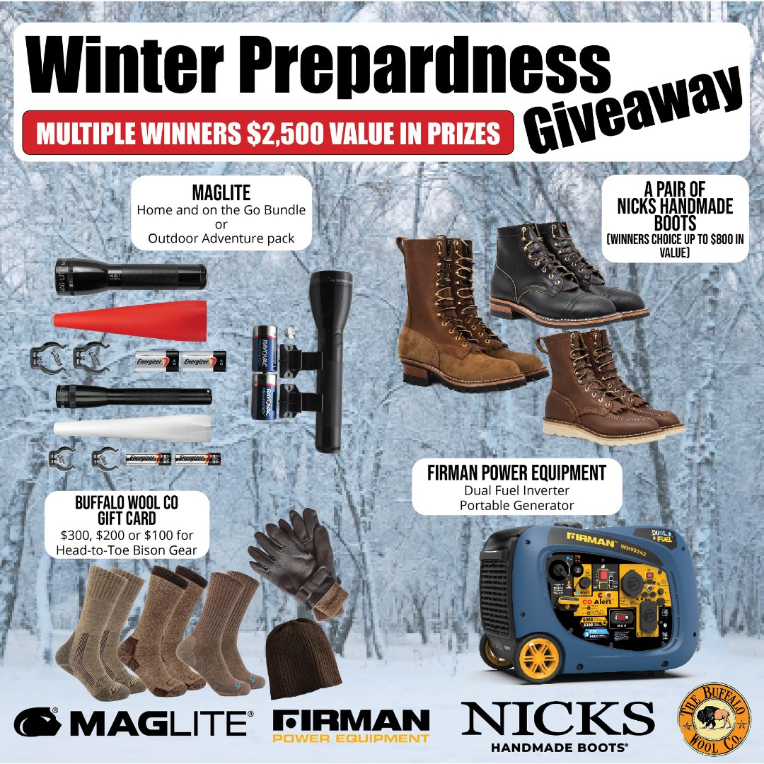 MAGLITE (@maglite) on Twitter photo Enter Now for a Chance to Win!
Click below, fill out your info, and you're in! Sweepstakes ends January 31st.
bit.ly/3PvkUGr
<a href="/BuffaloWoolCo/">The Buffalo Wool Co.</a> <a href="/FIRMANPower/">FIRMAN Power Equipment</a> Enter Now for a Chance to Win!
Click below, fill out your info, and you're in! Sweepstakes ends January 31st.
bit.ly/3PvkUGr
<a href="/BuffaloWoolCo/">The Buffalo Wool Co.</a> <a href="/FIRMANPower/">FIRMAN Power Equipment</a>
