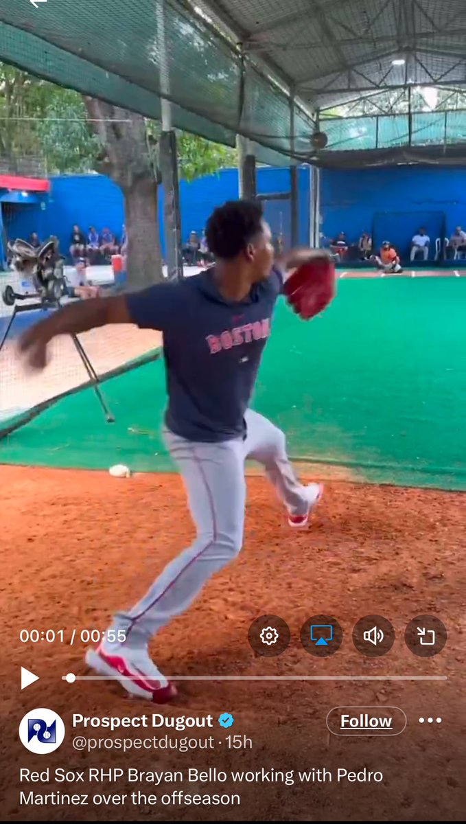 Pronate's tweet photo. I hope @PedroMartinez45 lent Brayan Bello his wrist weights. 
Pedro’s doctor met with one of my fellow Marshallites shortly after we got certified. 

1. You see the ‘Marshall’ influence. Having the forearm reach shoulder height at the same time the upper arm reaches shoulder height should eliminate rupturing the Ulnar Collateral Ligament. It WILL NOT, alas, keep him from Meister the Shyster unless he starts winding up a little better. Surgeons have upped their game. The palm cannot face down at any point during the Transition phase. 

2. When pitchers start wrong….it ends badly. Pedro should have addressed this.

3. When pitchers start wrong….it ends badly. And here is how it ends. Mr Bello has to learn how to apply straight line force. Angular force reduces consistency, velocity and is injurious. 

I assume Pedro did the right thing and told Mr Bello to stay away from PTBoddy. Far far away. 

Gl