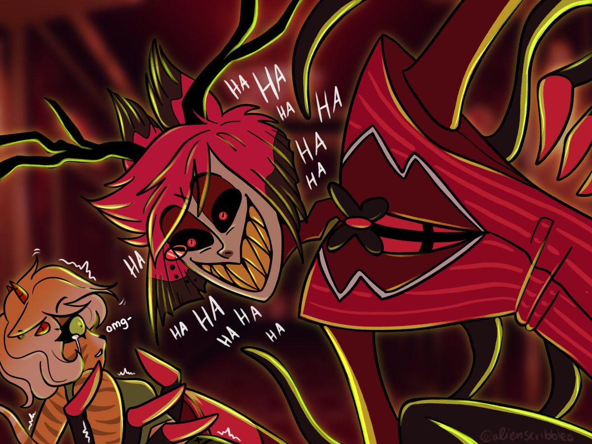 EXPOSING MY DEEP DARK LORE 😭 this is minky.... she's in some kind of situationship with alastor (he's just using her kindness for ulterior motives...) sharing/doubles okay!!