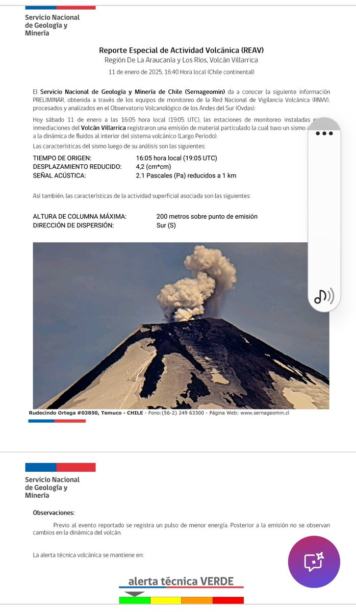 Se aprecian los rastros de las emisiones de hoy en el Volcán #Coñaripe