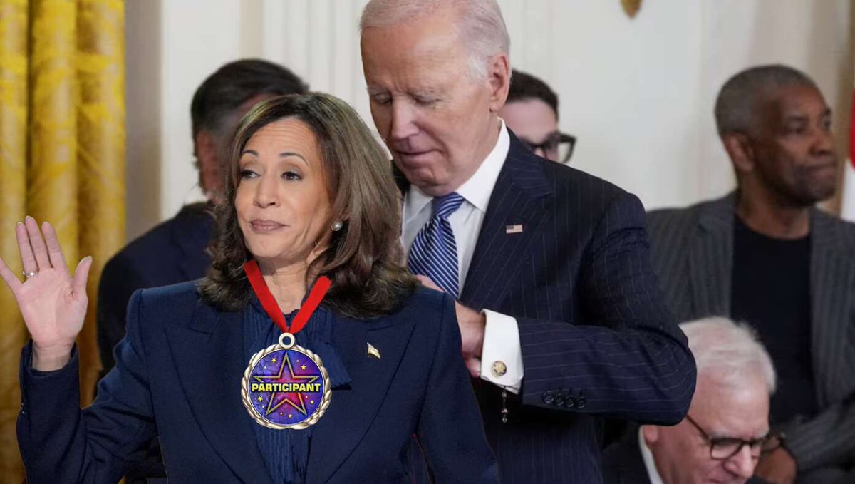 TheBabylonBee's tweet photo. Biden Honors Kamala Harris With Presidential Medal Of Participation https://t.co/8KeX4j4wjl https://t.co/uTAePtviWC