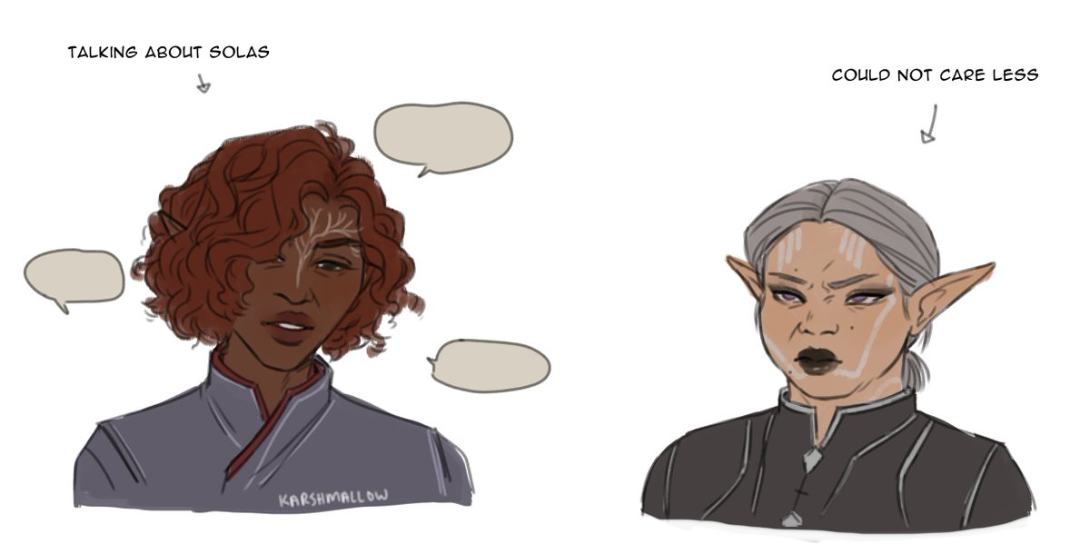[OCs] my solasmancing lavellan vs my solas-hating ingellvar