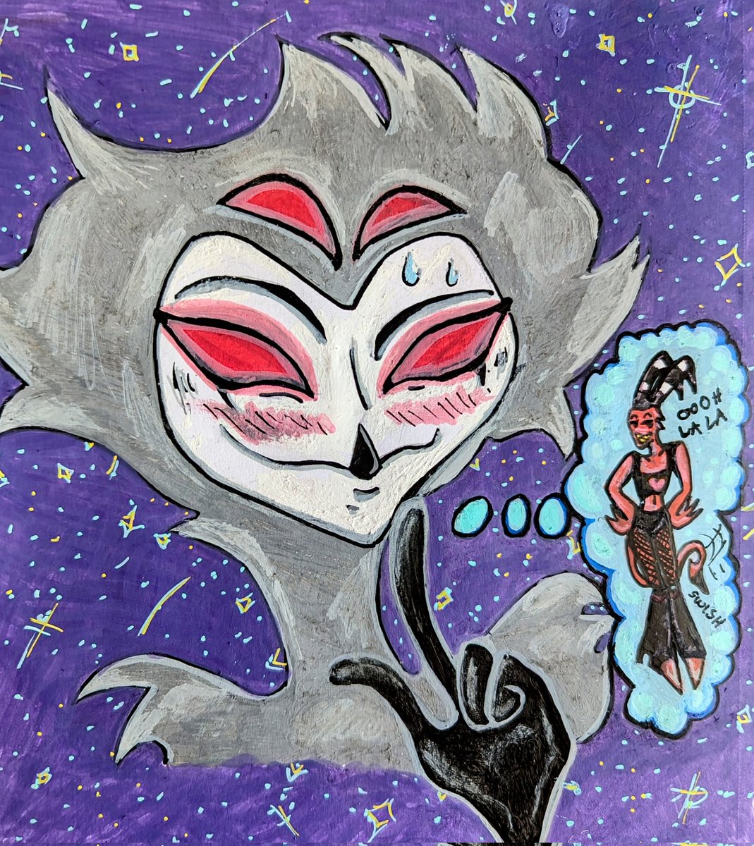 When Stolas is feeling too "distracted" to be productive...
Colored this one with nice #tooliart pens and cheap pens off of #temu 😆
#stolas #stolitz #blitzoxstolas #blitzo #helluvaboss #stolashelluvaboss #stolasxblitzo #blitzohelluvaboss #traditionalart #acrylic #acrylicpens