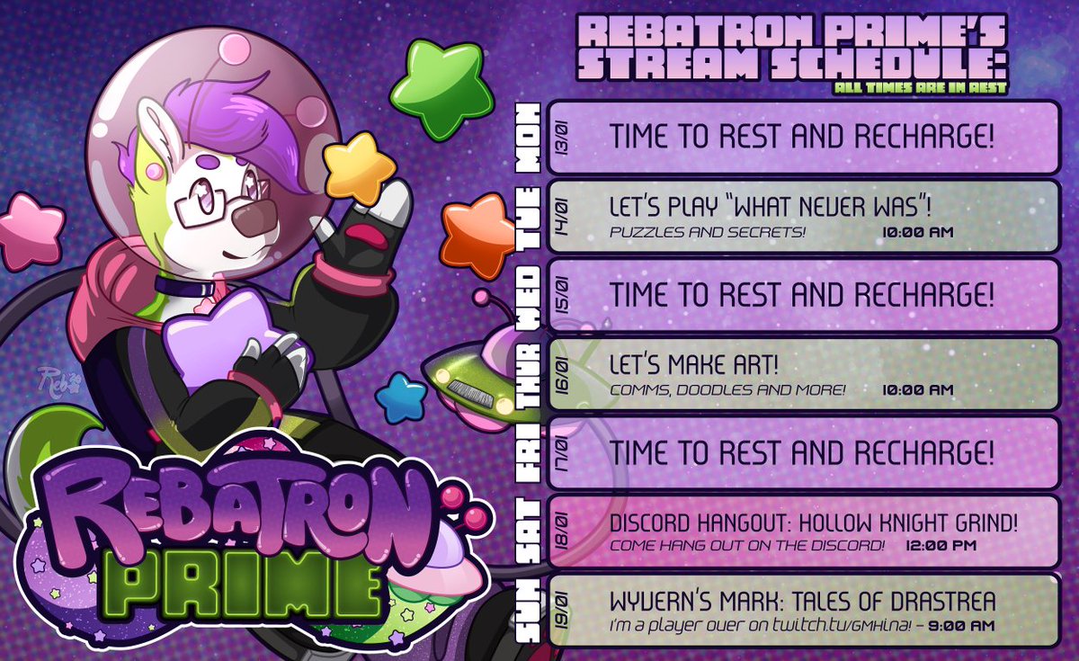 Good morning Cryptids! Happy Sunday! Here's the schedule for next week! Take care of yourselves and have a great weekend!