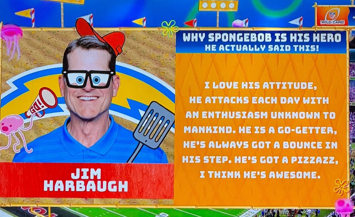 SickosCommittee's tweet photo. SpongeBob is Jim Harbaugh’s hero. https://t.co/ZNXaxdc8jw
