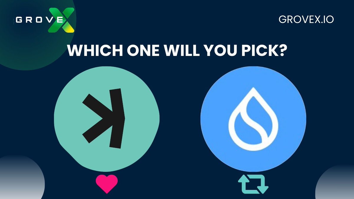 GroveXchange's tweet photo. Which one will you pick? 

$SUI or $KAS 👀

Comment below and tag your favorite #memecoin on those chains! 🤝

#Bullrun2025 #Kaspa #SUI https://t.co/Op8eQBqiec