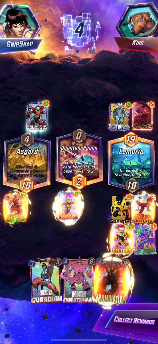 KFE_3_Snap's tweet photo. Infinite with High Evo &amp; Pals. Stack a lane with 1s, cyclops, and maybe R&amp;G, then drop the hulk bomb on t-6. Red Guardian great tech for Cage or Dracula. @SnapDecks @MarvelSnapRocks https://t.co/RtcQJyFXuG