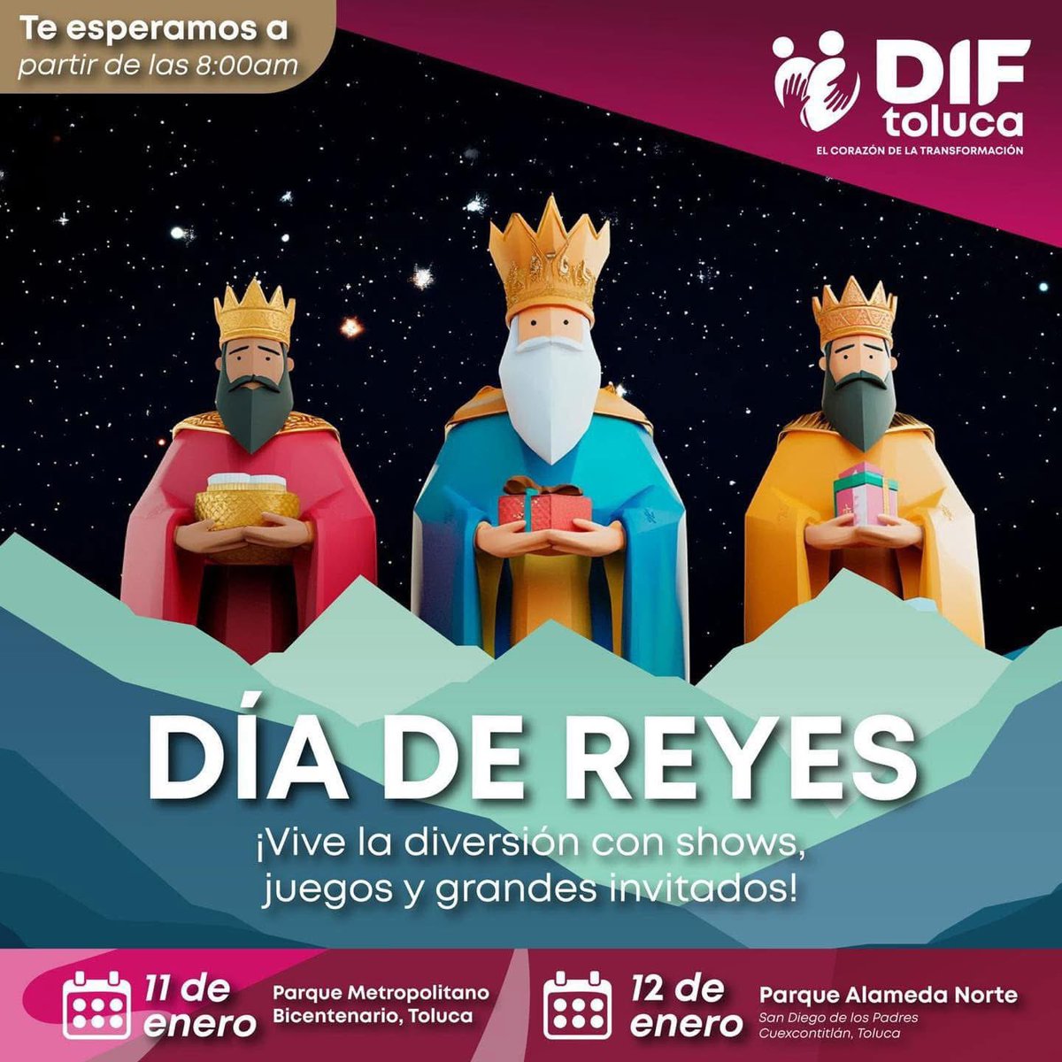 ReporteToluca's tweet photo. #Conste 🫵🏼😮💨 Luego no digan que no les dijimos… 🤴🏻🤴🏿🤴🏼
Este sabadito en el Parque Metropolitano Bicentenario, habrá un GRAN evento por el Día de Reyes totalmente gratuito, para que lleven a los pequeños de casita a partir de las 8 de la mañana. https://t.co/UoJYPbLHAs