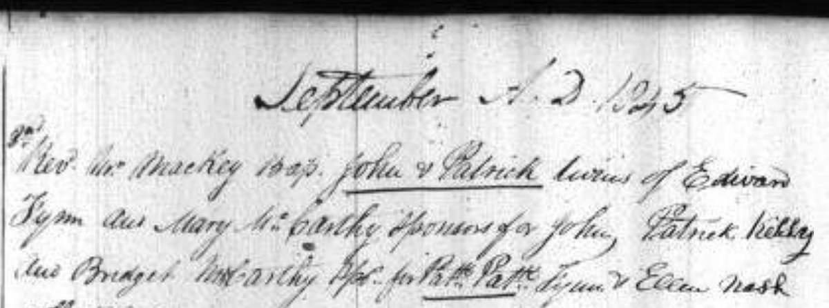 Marc_O_hArgain's tweet photo. Going through St Mary's, Athlunkard St, #Limerick parish records and came across an entry for the baptism of twins John and Patrick Flynn. The parents were Edward Flynn and Mary McCarthy. I imagine the birth of twins would have been a rare occurrence for (Aug/Sep) 1845. https://t.co/l9D6Xz2DKt