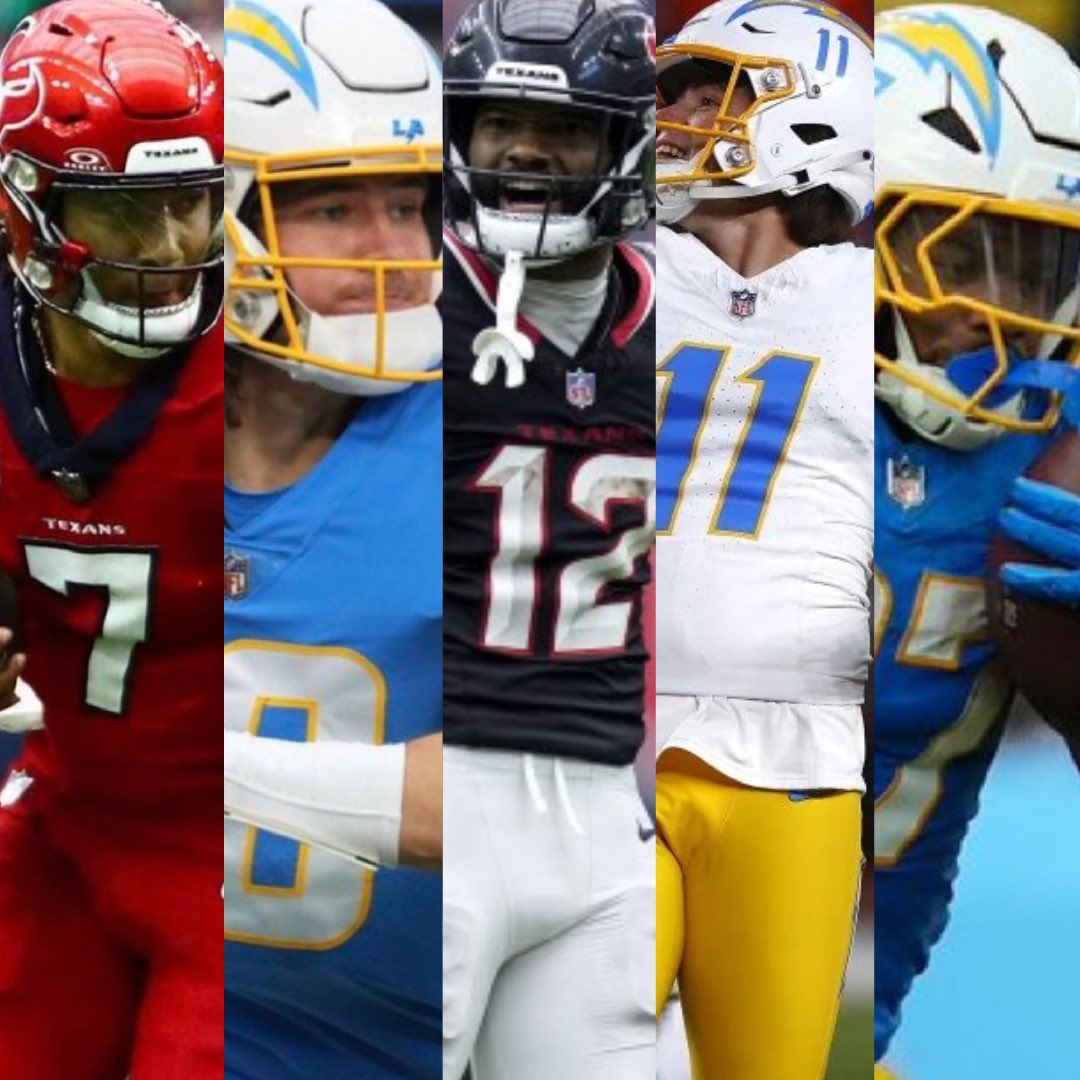 AlexCaruso's tweet photo. Chargers-Texans NFL Playoff Betting Card

CJ Stroud Over 12.5 Rush Yards
Justin Herbert Under 0.5 Interceptions
Nico Collins Under 6.5 Receptions
Cameron Dicker Over 1.5 FGs Made
Chargers Moneyline

$200 to Someone who LIKES if we go 5-0 https://t.co/QNRCMhXksn