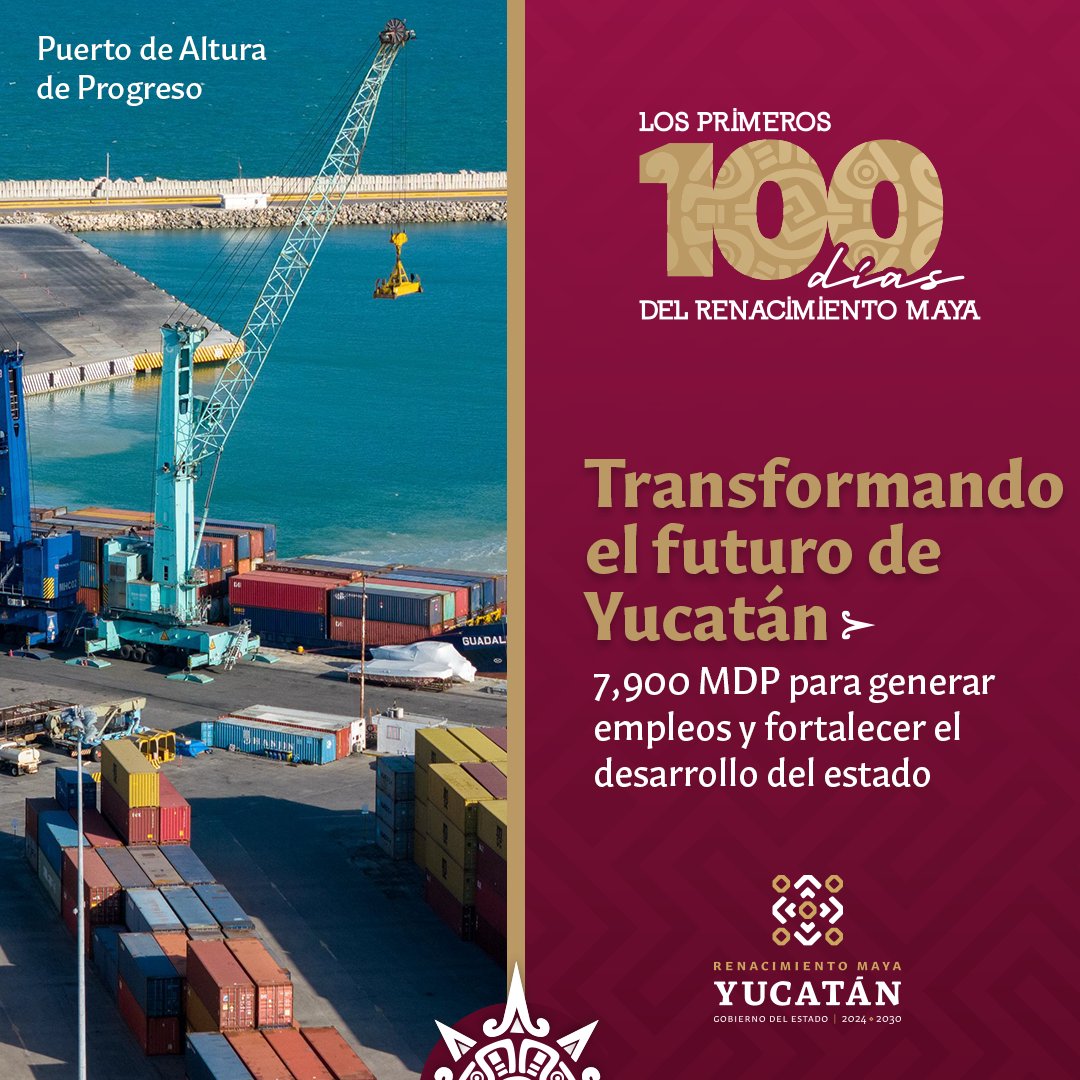 teleyucatan's tweet photo. � 100 días fortaleciendo Yucatán:
✅ Consolidamos la ampliación del Puerto de Progreso con 7,900 MDP.
✅ Paso clave para un polo logístico de clase mundial.
✅ Miles de empleos impulsarán nuestro desarrollo.
#100DíasRenaciendoYucatán https://t.co/Vb4hDM9Ue5
