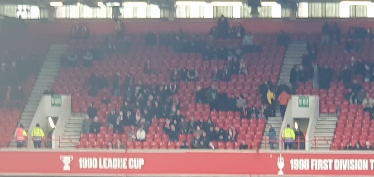 mossyeveq's tweet photo. @NFFCServices Picture of Bridgford Upper at kick off. 
Why no decision to delay KO? There  are more fans than not here missing football they have paid for.
Delaying solves this problem. https://t.co/jAGRTaGka2