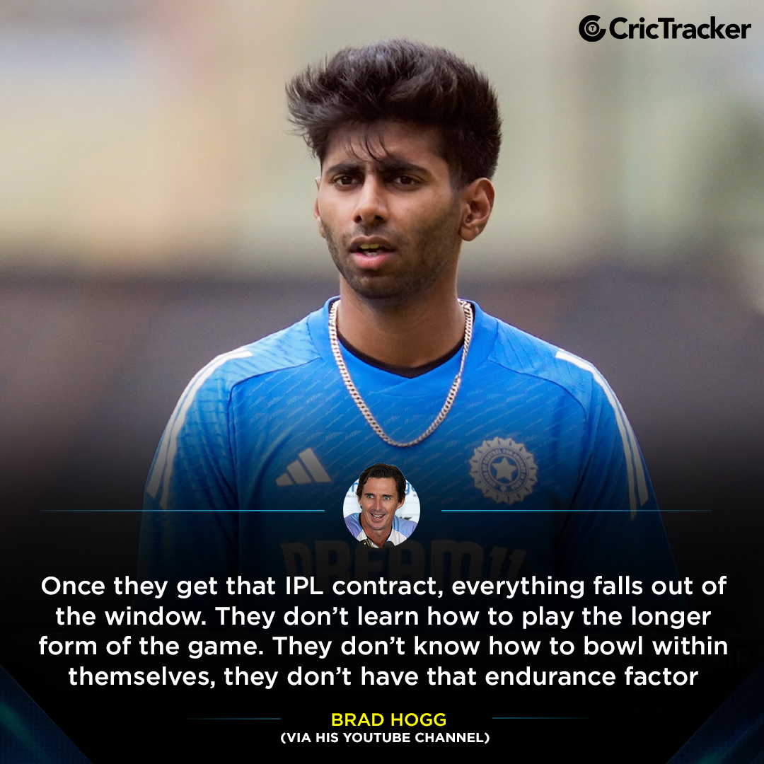 Cricketracker's tweet photo. Brad Hogg believes that many Indian cricketers are satisfied with their IPL contracts and lack the desire to play Test cricket. https://t.co/GubTQQMYet