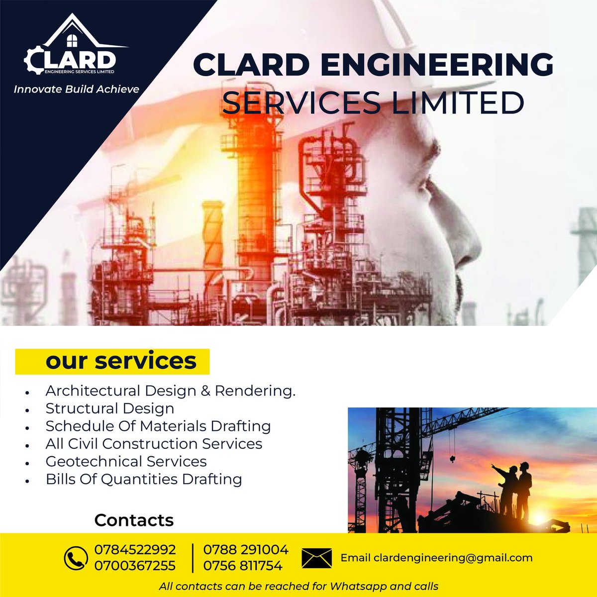 valiantsk10's tweet photo. You just realised you had construction needs while at the festive holiday not many days back.
Well, @ClardESltd could be in possession of your perfect bag of engineering solutions.

Reaching out to them is all they are waiting for thru 0788291004 and more as included on the flier https://t.co/XTcbuZ800V