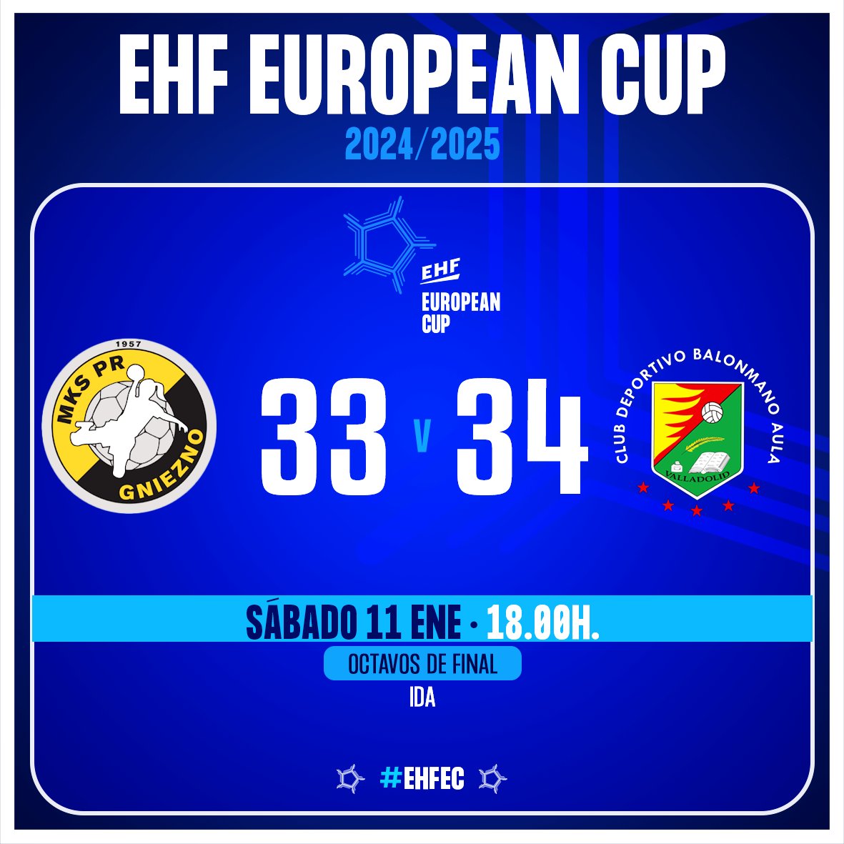 🏆 #EHFEuropeanCup

📌 Octavos de final - Ida
⏱ 60' - Final

🆚 MKS PR Gniezno 🇵🇱 33 : 34 <a href="/BmAulaCultural/">CD Balonmano Aula</a>

🎙️ ¡Aula se lleva el partido tras un final épico!

#⃣ #Balonmano | #EHFEuropeanCup