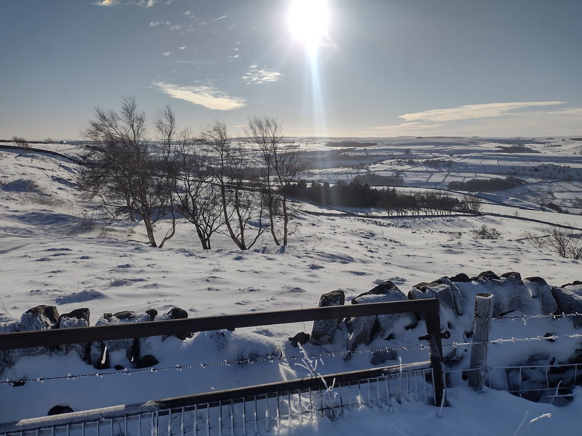 A snowy wander back into #Sheffield from High Bradfield today. Névé like snow higher up making walking a joy. Blue skies for much of the day too, rather special. Extensive patches of hard ice on paths, so glad of our microspikes again.

#hillwalking #hiking #snow #southyorkshire