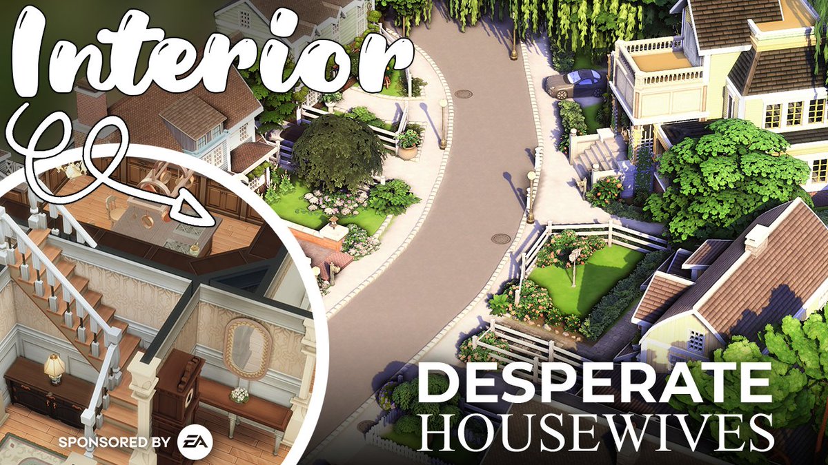 I recreated Wisteria Lane from Desperate Housewives, and in this video, I'm  furnishing the show's iconic houses. This build features an entire suburban  street on one 64x64 lot! Video: https://t.co/XdNoArXpOq ID: KateEmerald