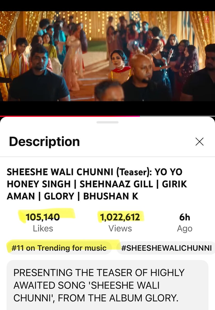 Teaser of Sheeshe Wali Chunni 

Trending at no 11 with 1M plus views and 100K plus likes in just 6hrs 

#ShehnaazGill