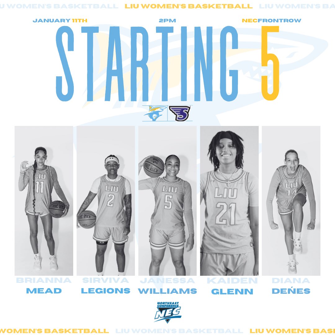 LIU Women's Basketball (@sharkswbb) on Twitter photo Shark Nation 🦈! Here’s our starting 5:
@bri_mead_
@vivalegions22
@jaye.celine
<a href="/kaiden/">Josh Rhoades</a>.glenn
@dia_denes_14
#LockedInTogether | #RiseOverRun Shark Nation 🦈! Here’s our starting 5:
@bri_mead_
@vivalegions22
@jaye.celine
<a href="/kaiden/">Josh Rhoades</a>.glenn
@dia_denes_14
#LockedInTogether | #RiseOverRun