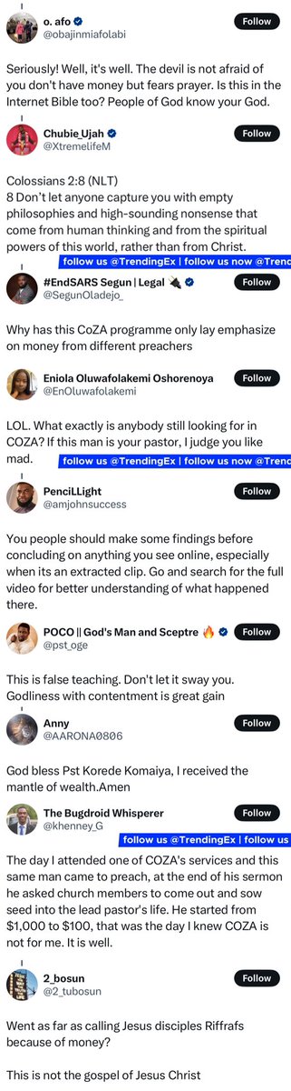 TrendingEx's tweet photo. COZA is trending because one of their pastors said Jesus wouldn’t have been crucified if a rich man, Joseph of Arimathia  intervened for him early.

And Jesus rose on third day because a billionaire bought an expensive tomb for him.

It didn’t end there..

They went to on say, poverty is a result of sin. That only sinners are poor. 

And the devil doesn’t fear prayers prayed by poor people. Because poor people are only holy because of their condition of poverty.

That, when they become rich. The devil will start to fear their prayers, because it lacks substance to make anything happen.

Christian twitter have reacted in shock. Many concluded that, the church is just after people’s pocket, and.. permit me to say this in pidgin., tweeps are saying, “Nothing consine then with heavenly race”.

But members of COZA have defended their pastors. That, they’ve said nothing wrong.

• Need cheap data with extended validity? Get 2gb for as low as ₦200+, and 50Gb for as low as 6k only on https://t.co/2XpVoljsi7 || @subsizi_App 😁