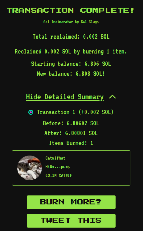 realcwh's tweet photo. Dev supply burnt 🔥
$CATWIF https://t.co/FPYaL0BXNV