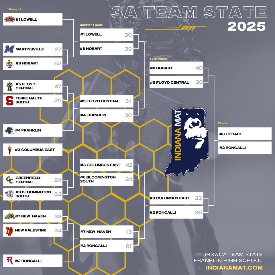In 3A the #8 seed Hobart runs it to the finals. They will face the #2 seed Roncalli in the finals.

#800lbGorilla #TheresAWebsiteForThat