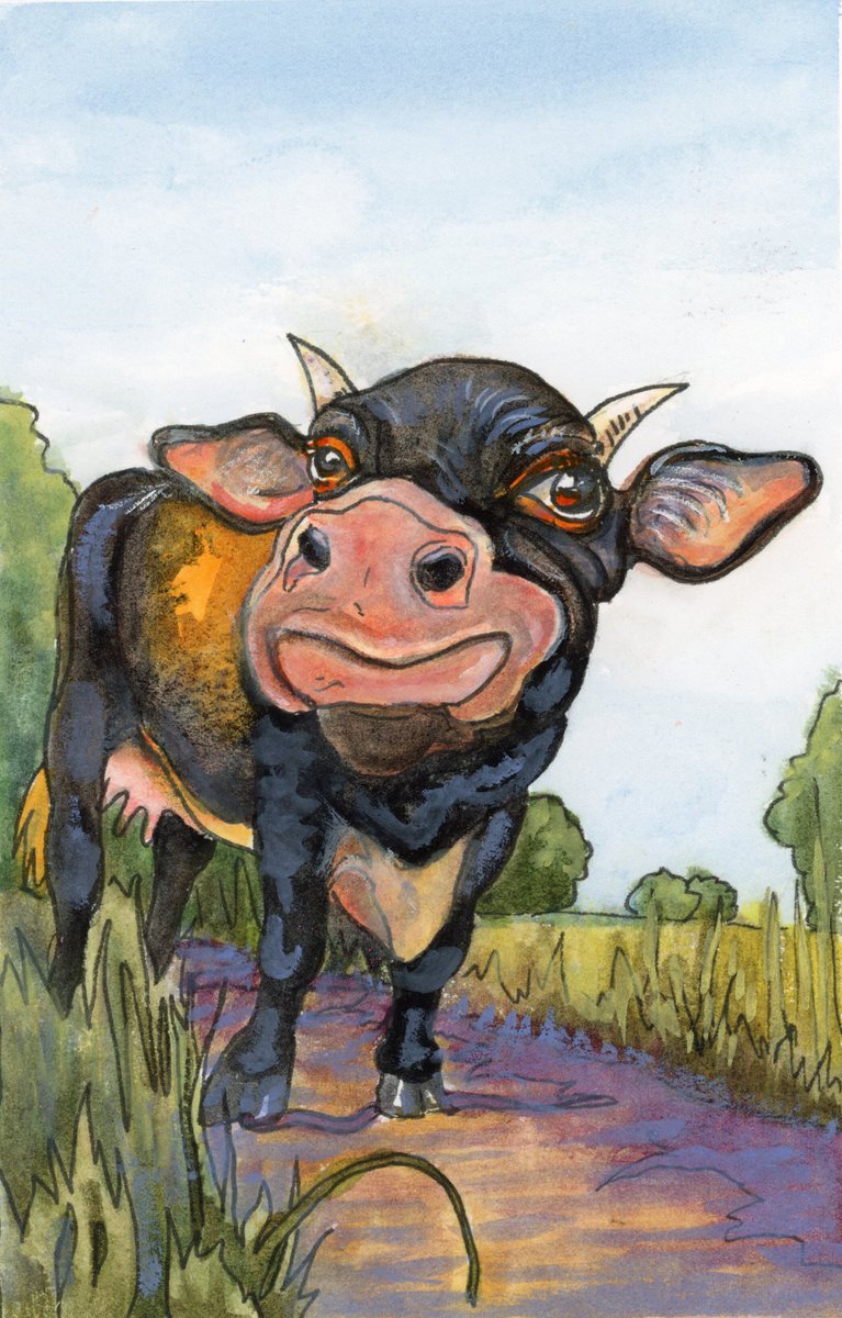 LifeImitatesDdl's tweet photo. #DoodlewashJanuary2025 prompt: Cow.
Did you know the Vechur is the smallest breed of cow in the world, around 3 feet tall &amp; weighing 250-300? 
#kuretakezig_usa Pigment pen &amp; #danielsmithartistsmaterials Watercolor in a  #lightwish_official sketchbook.
#WorldWatercolorGroup https://t.co/BBULP1HgeS