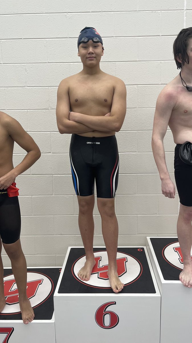 100 Butterfly podium finishers: Morgan Rakestraw 1st place, Isaac Flamino 2nd place, &amp; Tae Ow Kanayama 6th place.
