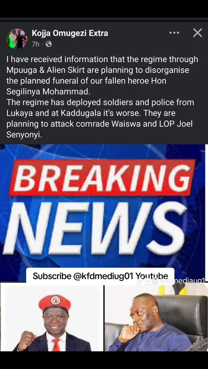 kfdmedia3's tweet photo. #SECURITY_ALERT 🚨🚨 ROADS TO MASAKA SSEGIRINYA'S - BURIAL 👇 https://t.co/BC2qtFU1OS