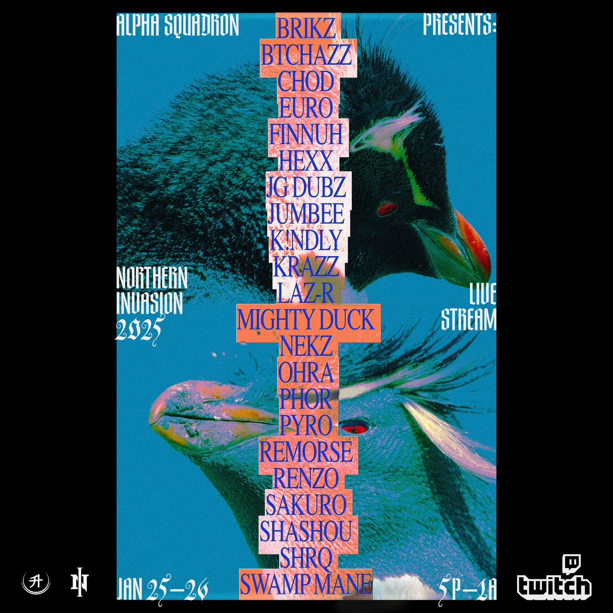 Warming up #NorthernInvasionWeek with a special 2-day livestream! ☃️🖥️❄️

January 25+26, 5PM-2AM

Follow us at twitch.tv/alphasquadron to get notified when we are live! 🌌