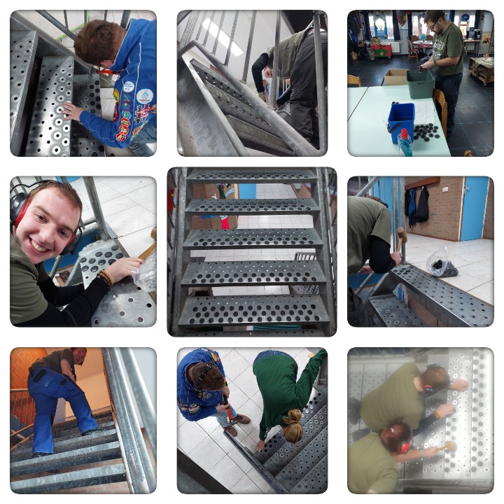 De #roverscouts hebben de 1e #opkomst van 2025 gebruikt om zich in te zetten voor de #veiligheid in ons #clubhuis. Alle trappen kregen nieuwe antislip. Nu kunnen de scouts van <a href="/hartelgroep/">Scouting Hartelgroep</a> weer veilig lopen op de trap.