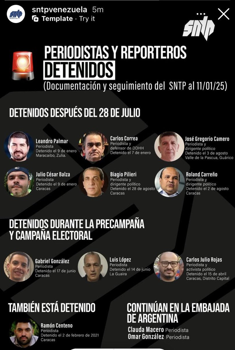morapin's tweet image. 10 periodistas y trabajadores de la prensa están arbitrariamente detenidos en #Venezuela. 
Como integrante del #SNTP exijo la libertad de:

Leandro Palmar
Julio Balza
Carlos Correa
Biagio Pilieri
José Camero
Roland Carreño
Gabriel González
Luis López
Carlos J. Rojas
Ramón Centeno