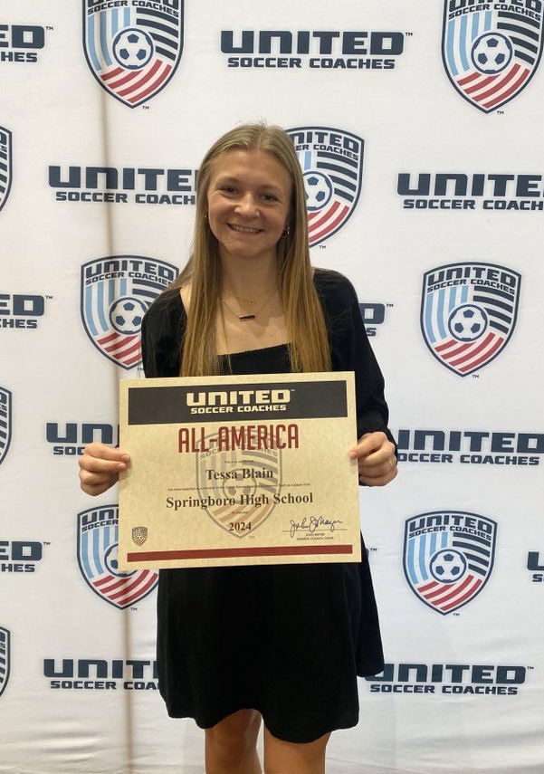 SHS_Lady's tweet photo. Congratulations to @tessablain for being honored at the United Soccer Coaches All-America Ceremony. She is the program’s second player to be named All-American! @Boro_Panthers https://t.co/rkz4WPQhHR