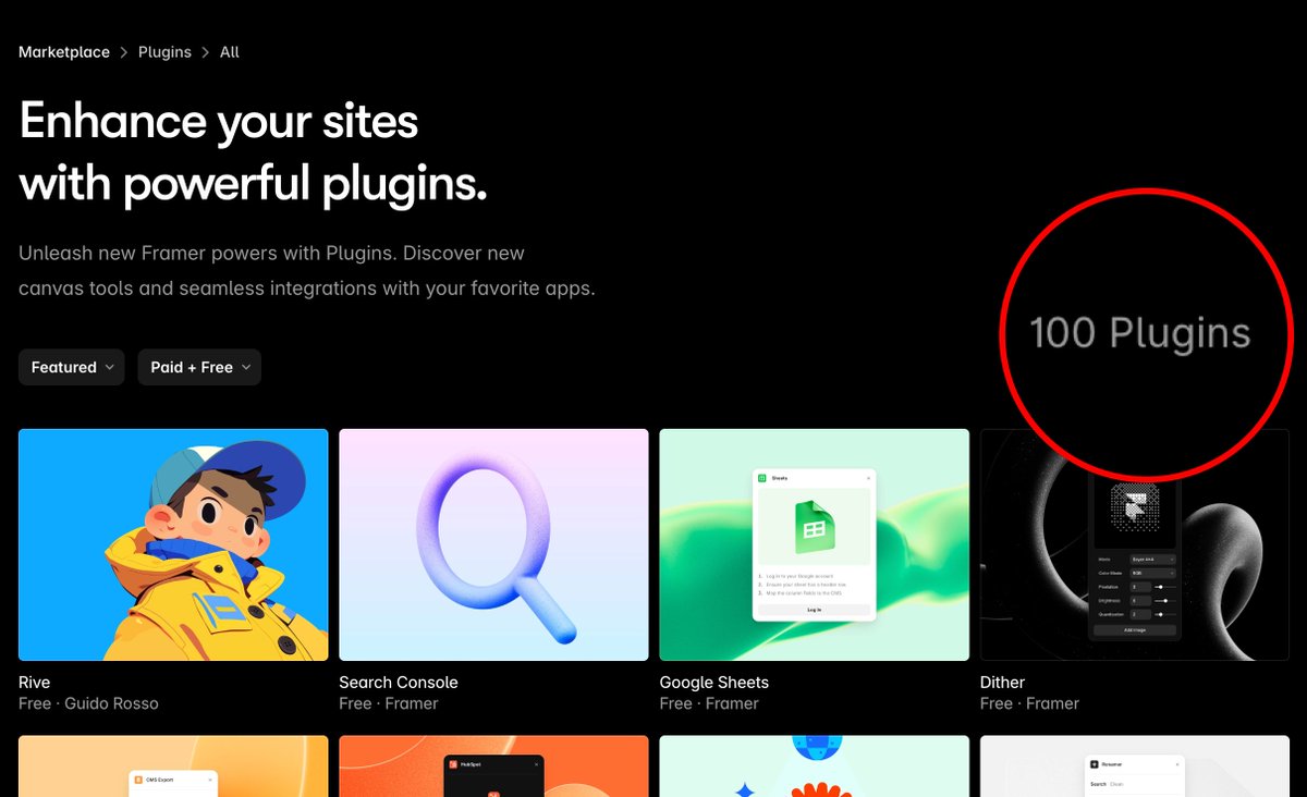 The @Framer marketplace just hit 100 PLUGINS!