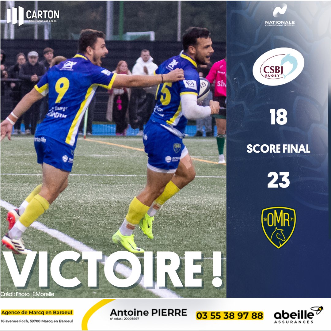 𝐕𝐈𝐂𝐓𝐎𝐈𝐑𝐄 𝐃𝐄 𝐋'𝐎𝐌𝐑 ! 💛💙
Les Jaune et Bleu ont répondu présent pour cette rencontre cruciale et ne sont donc plus barragistes ! 
Rendez-vous samedi prochain au Stadium pour le premier match à domicile de cette nouvelle année !