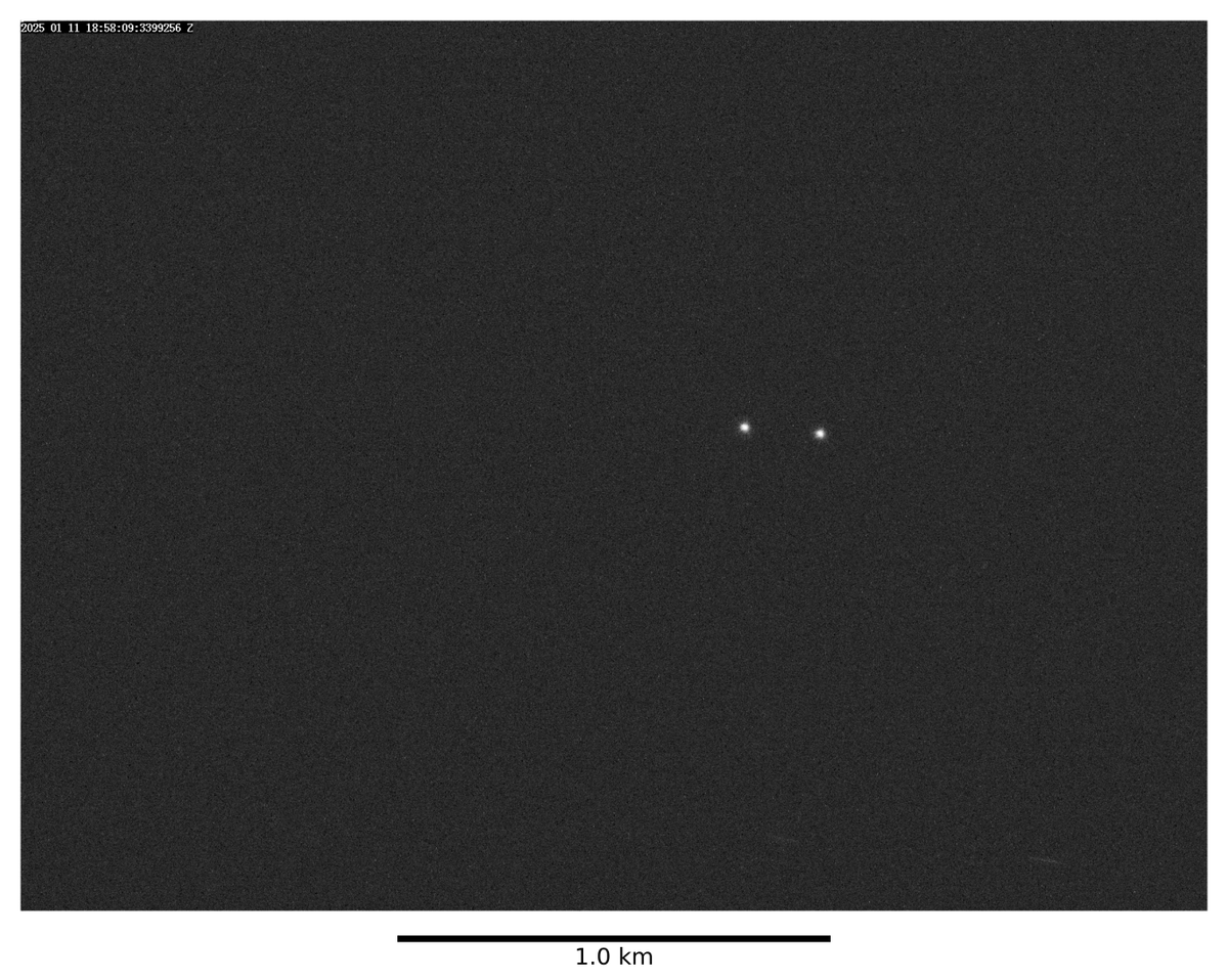 s2a_systems's tweet photo. The latest SpaDeX image from Australia. The distance between the two satellites on 2025-01-11 at 18:58:09 UTC was about 180 m. https://t.co/urciuFU0SQ