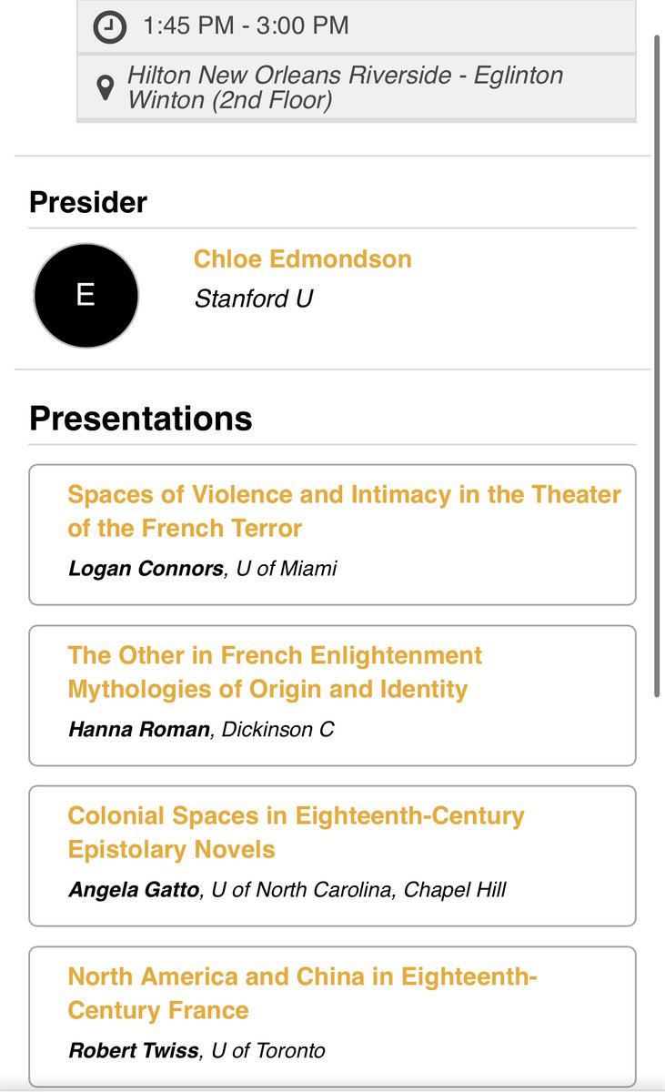 Looking forward to chairing the panel “Spaces and Cultures of the Eighteenth-Century French-Speaking World” this afternoon at #MLA25