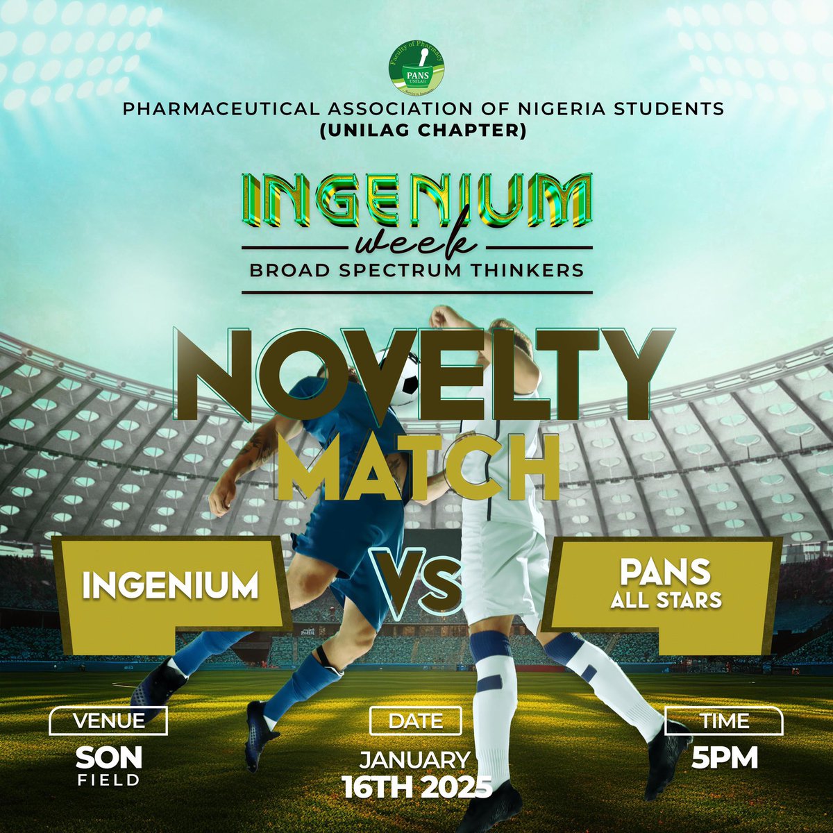 PANS_Unilag's tweet photo. Word has it that Class Ingenium had been dealt with by Class Invicta. Can they redeem themselves at the Face-off with PANS All-stars??🤔

Get ready for the ultimate gameshow, Pans Freshers vs Pans All-Stars at SON field for a heated and fun novelty football match &amp; good vibes🔥✅ https://t.co/JpPXAaeyVj
