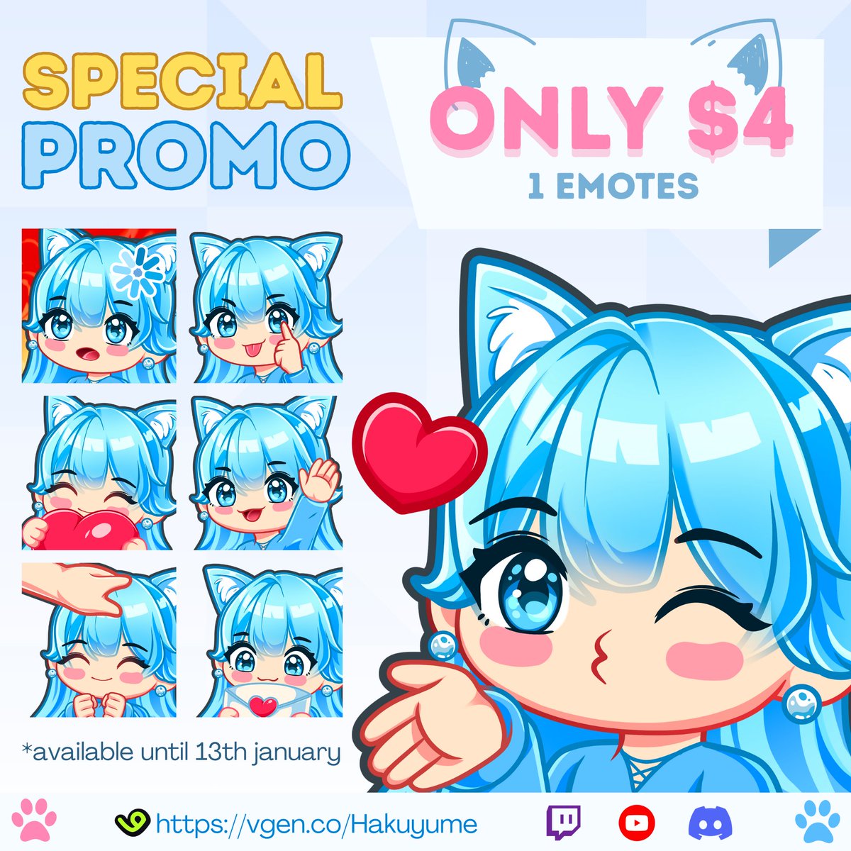 Finally reached 100 followers❤️
Thank you so much for your support! to celebrate this i offer a special discount on my services!
Get ONLY $4 for 1 emotes and only available for the first 3 buyers( ⸝⸝´꒳`⸝⸝) hurry up and get it on

vgen.co/Hakuyume/servi…

#envtuber #Vtuber