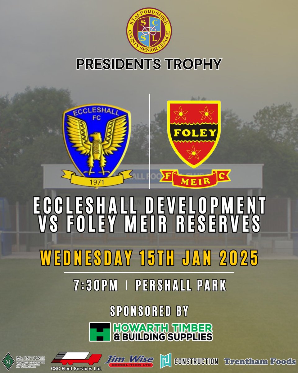 ‼️Rescheduled Fixture‼️

We’re are on the road Wednesday evening as we travel to Pershall Park to take on Eccleshall Development.

Reece Evans men will be looking to advance into the next round of the Presidents Trophy.

#UpTheFoley

🔴⚫️
