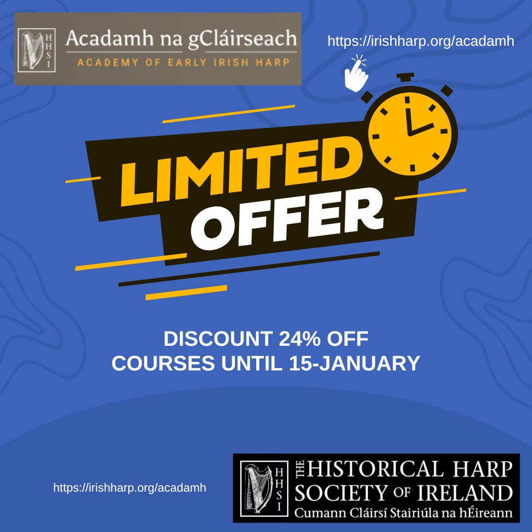 The Historical Harp Society of Ireland (@hhsi_harp) on Twitter photo Only two days left to get in on our best pricing for Acadamh na gClƔirseach--Academy of Early Irish Harp Winter Semester.
3 great courses, 6 renowned tutors, 6 weeks of fun and learning.
irishharp.org/news/online-coā¦
<a href="/artscouncil_ie/">The Arts Council / An Chomhairle EalaĆon</a> #ArtsIreland #ArtsCouncilSupported Only two days left to get in on our best pricing for Acadamh na gClĆ”irseach--Academy of Early Irish Harp Winter Semester.
3 great courses, 6 renowned tutors, 6 weeks of fun and learning.
irishharp.org/news/online-coā¦
<a href="/artscouncil_ie/">The Arts Council / An Chomhairle EalaĆon</a> #ArtsIreland #ArtsCouncilSupported